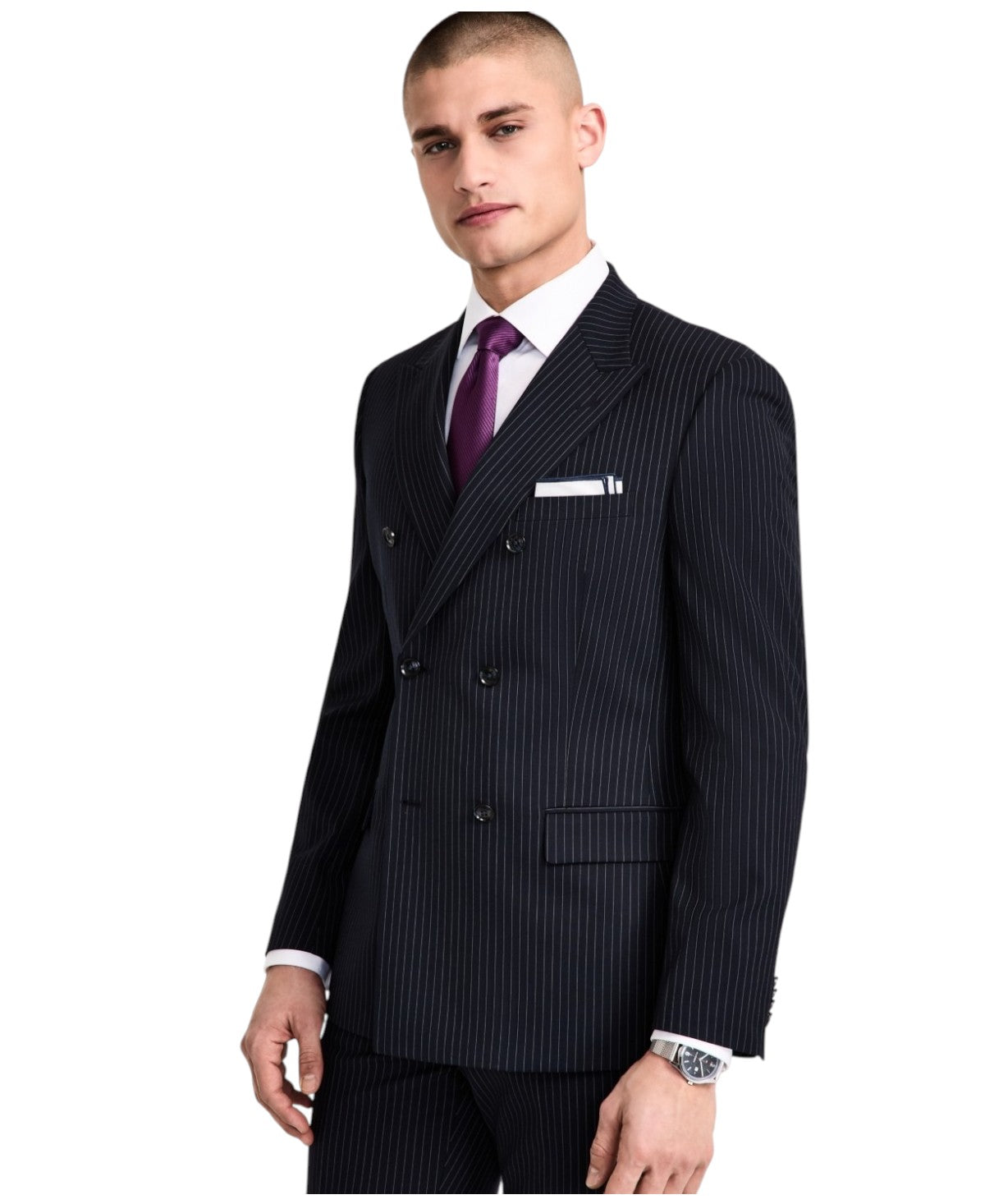 Alfani Mens Slim fit Double Breasted Suit Jacket Blazer 42 L Blue Striped