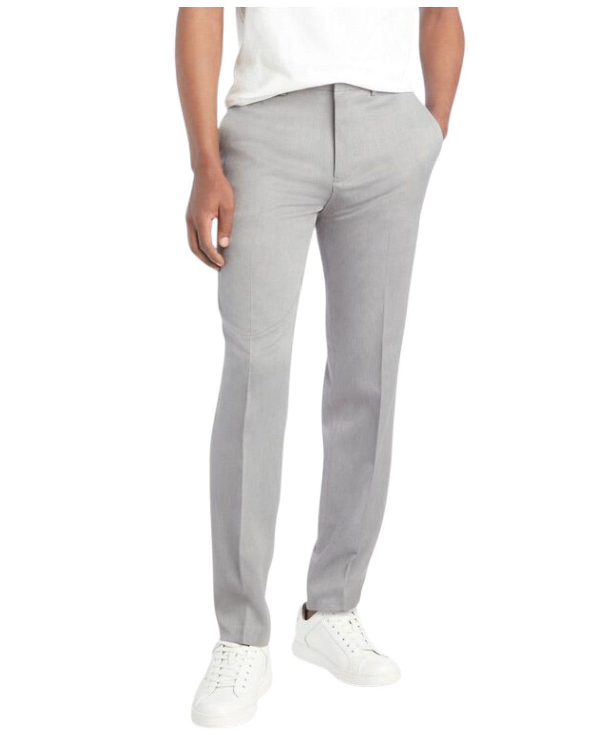 Kenneth Cole Mens Slim fit Dress Pants 34 / 30 Light Grey Solid Stretch