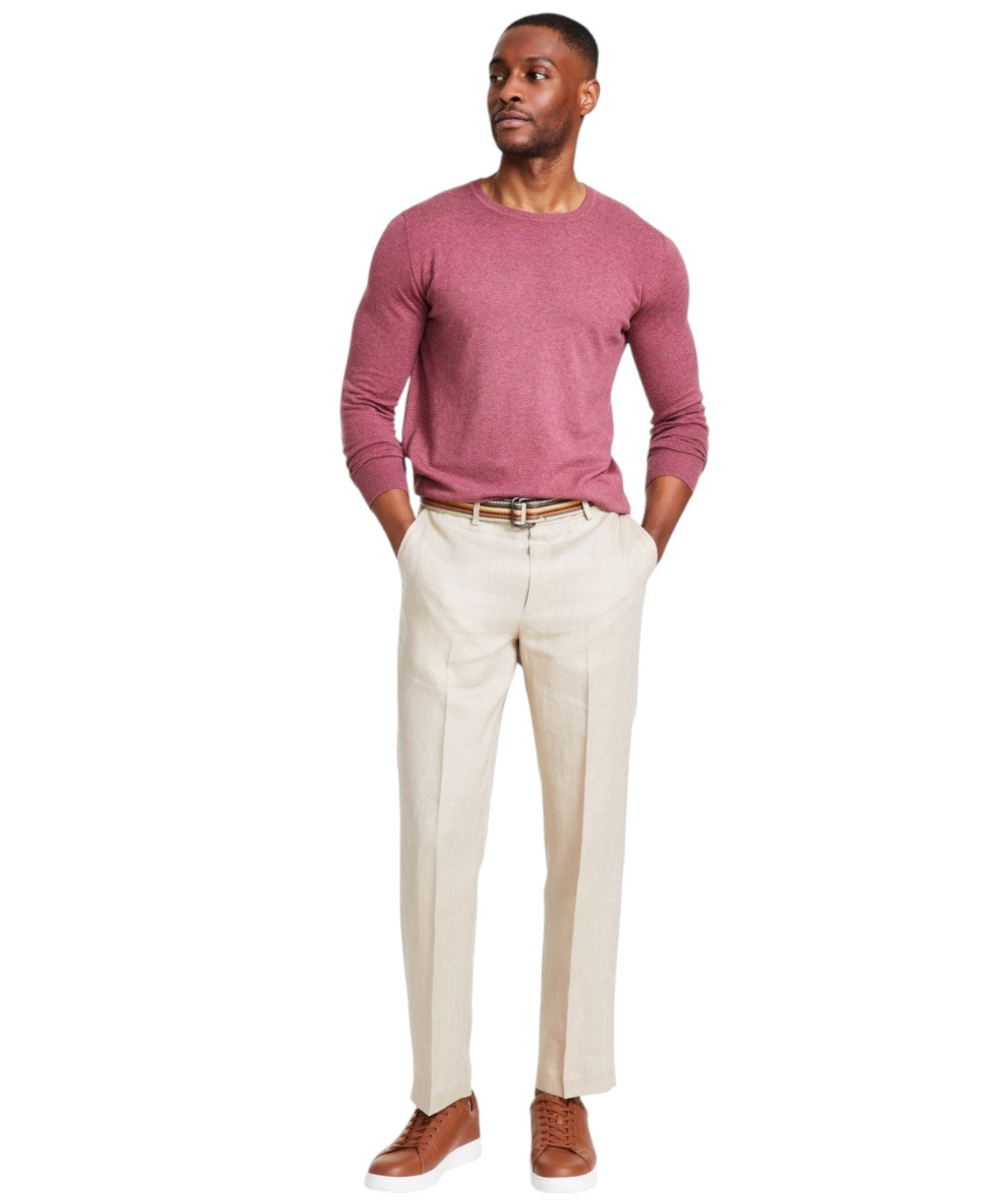 Nautica Mens Modern fit Dress Pants 36 / 29 Beige Solid Stretch Linen