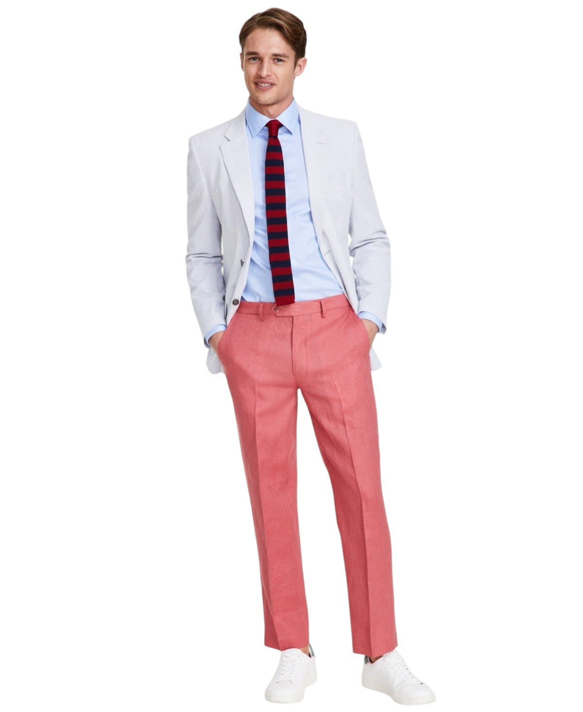 Nautica Mens Modern fit Dress Pants 32 / 30 Red Solid Stretch Linen