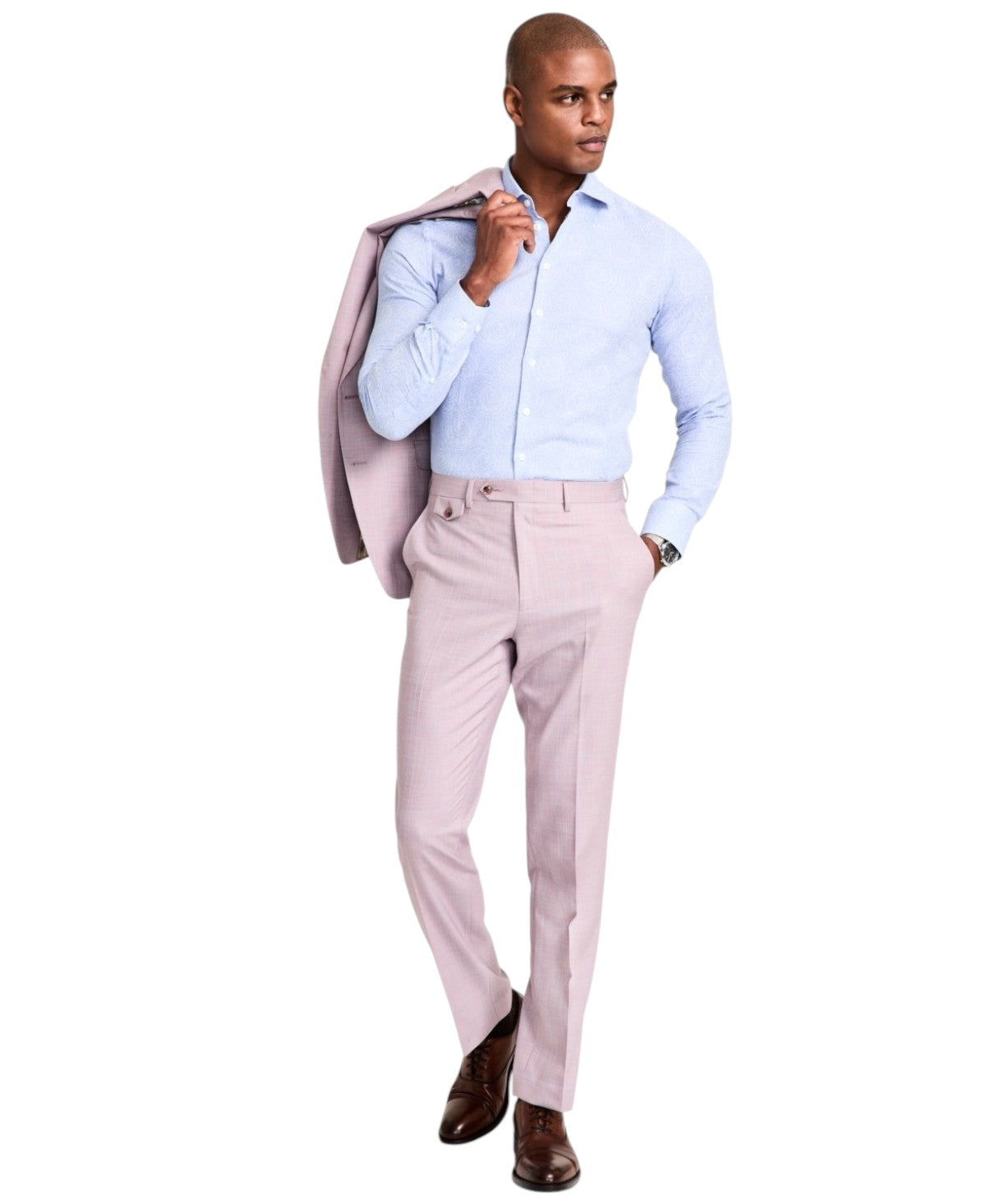 Tayion Mens Regular fit Dress Pants 40 / 32 Pink Plaid Stretch