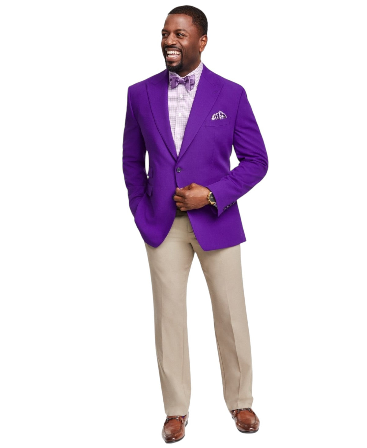 Tayion Mens Classic fit Sport Coat Blazer 40 R Bright Purple Solid Stretch
