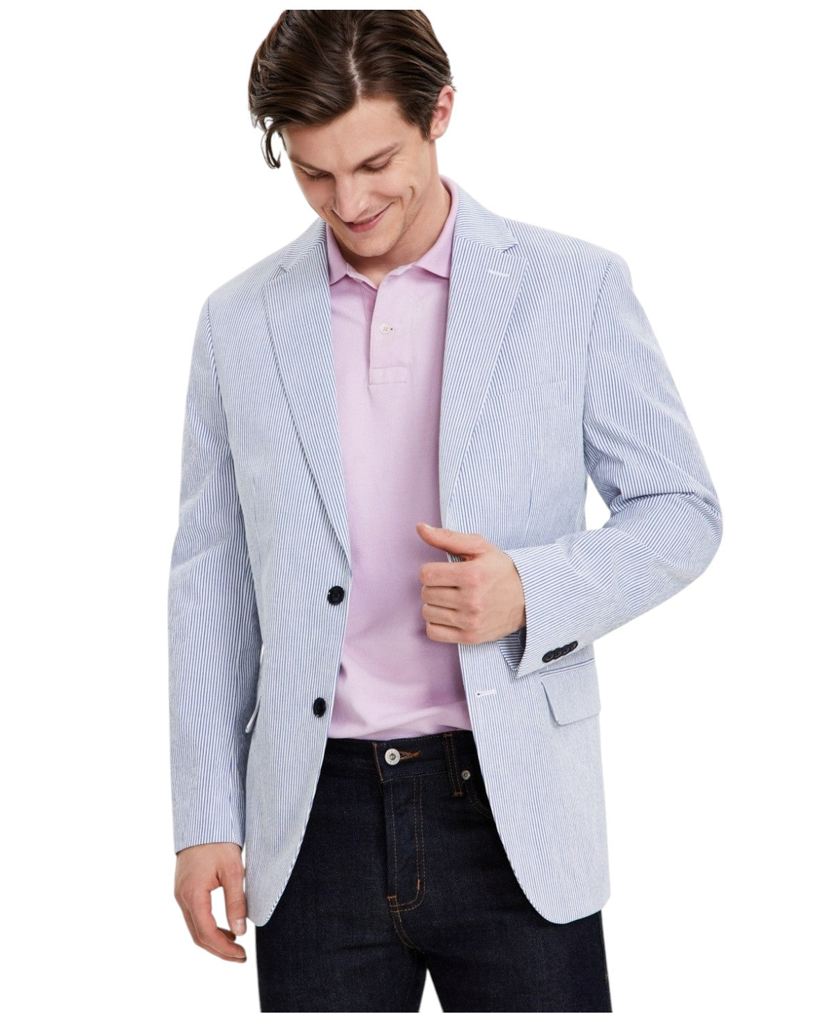 Tommy Hilfiger Mens Modern fit Suit Jacket Blazer 44 R Light Blue Striped Stretch