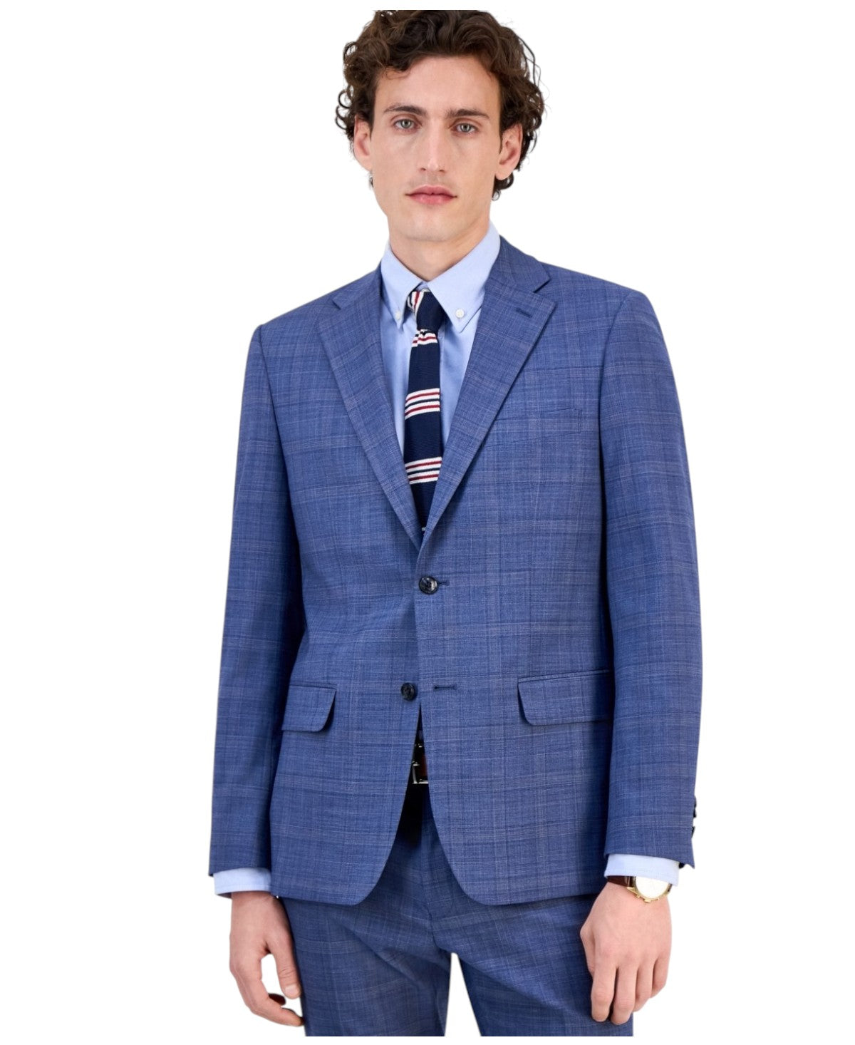 Tommy Hilfiger Mens Modern fit Suit Jacket Blazer 36 S Blue Plaid Stretch Wool