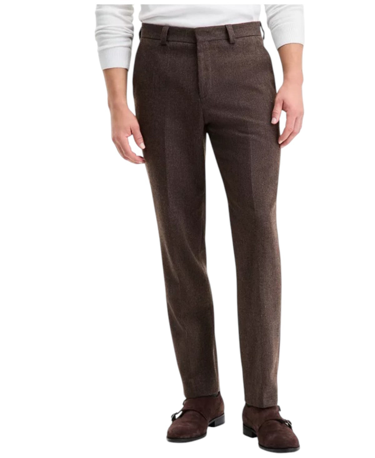Hugo Boss Mens Modern fit Dress Pants 38 / 32 Brown Herringbone Stretch Wool