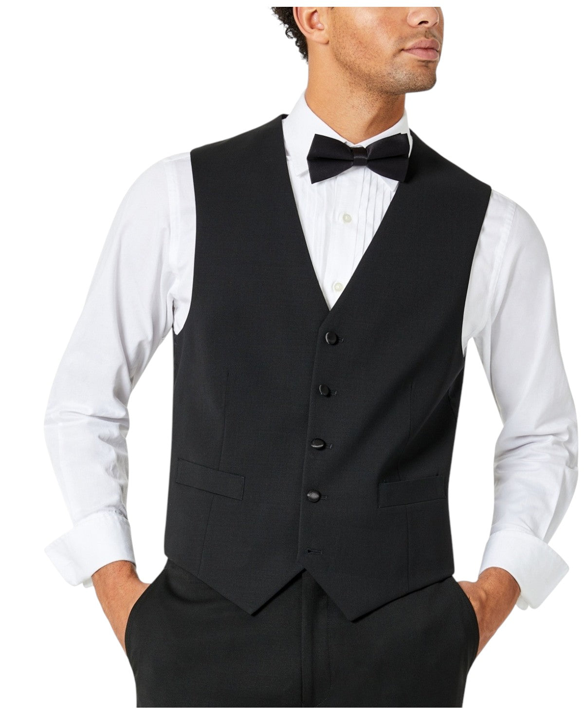 Tommy Hilfiger Mens Slim fit Button-Up Vest XXXL Black Solid Stretch Wool