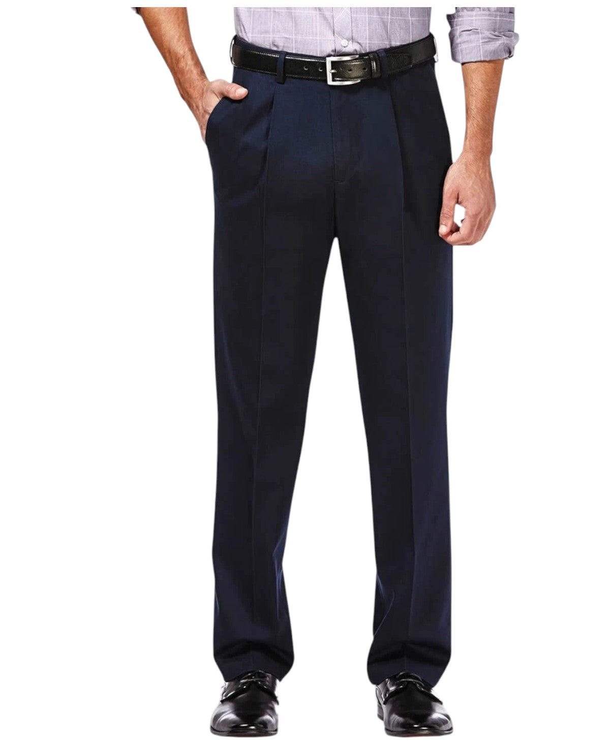 Haggar Mens Classic fit Dress Pants 36 / 32 Navy Blue Solid Stretch