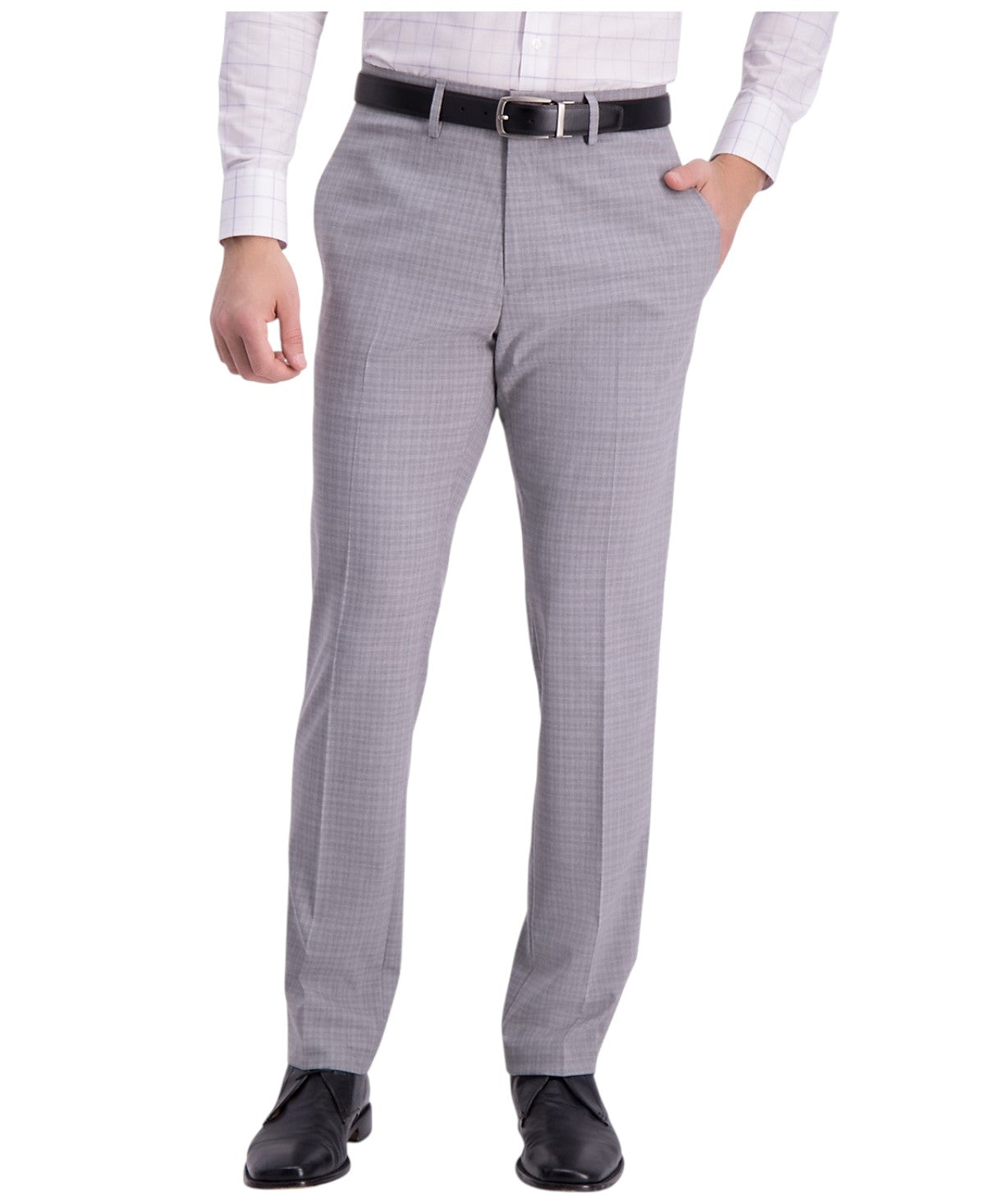 Kenneth Cole Mens Slim fit Dress Pants 38 / 32 Light Grey Check Stretch