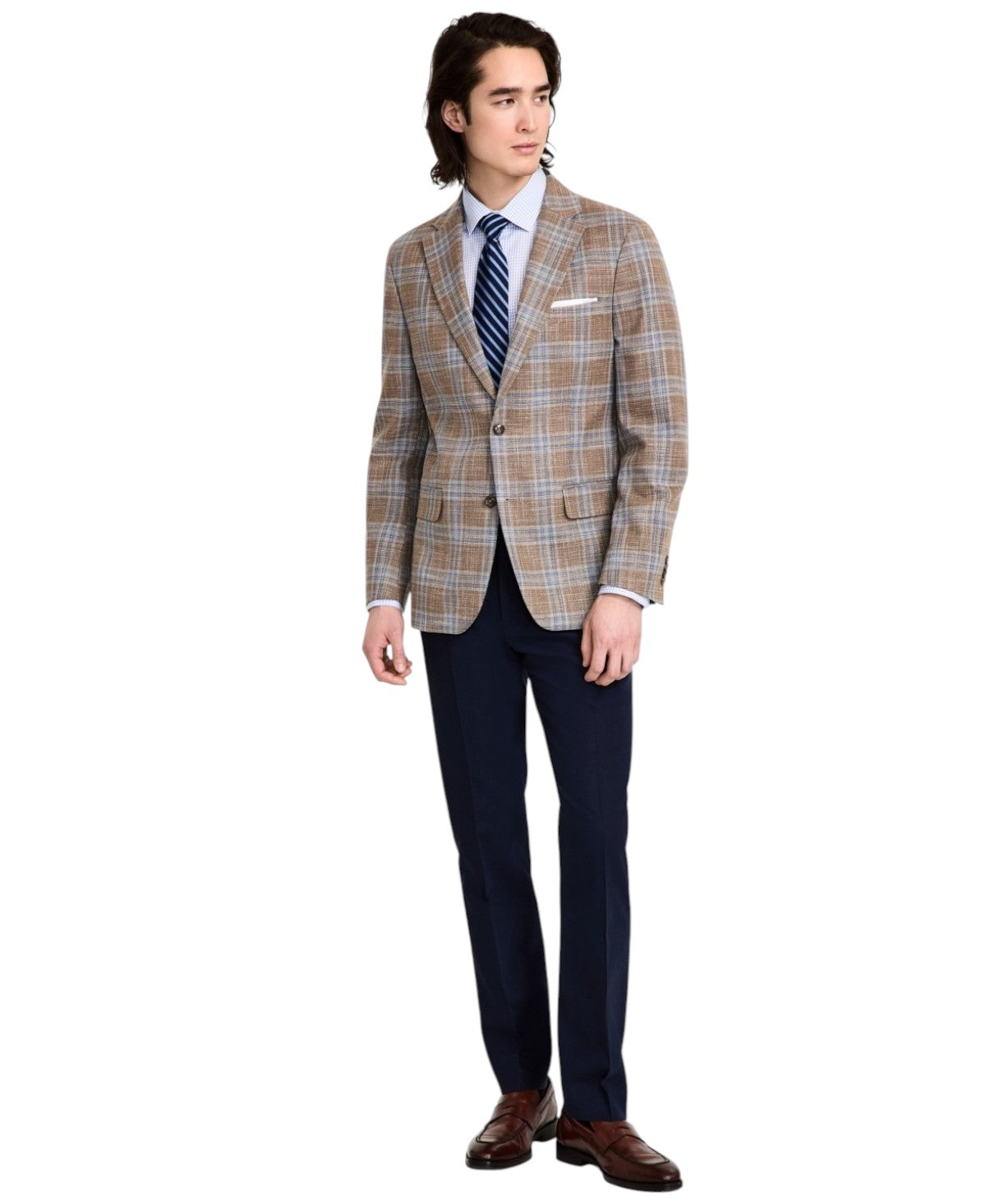 Tommy Hilfiger Mens Modern fit Sport Coat Blazer 44 S Beige Plaid Stretch