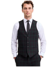 Bar III Mens Slim fit Button-Up Vest XL Green Plaid Stretch