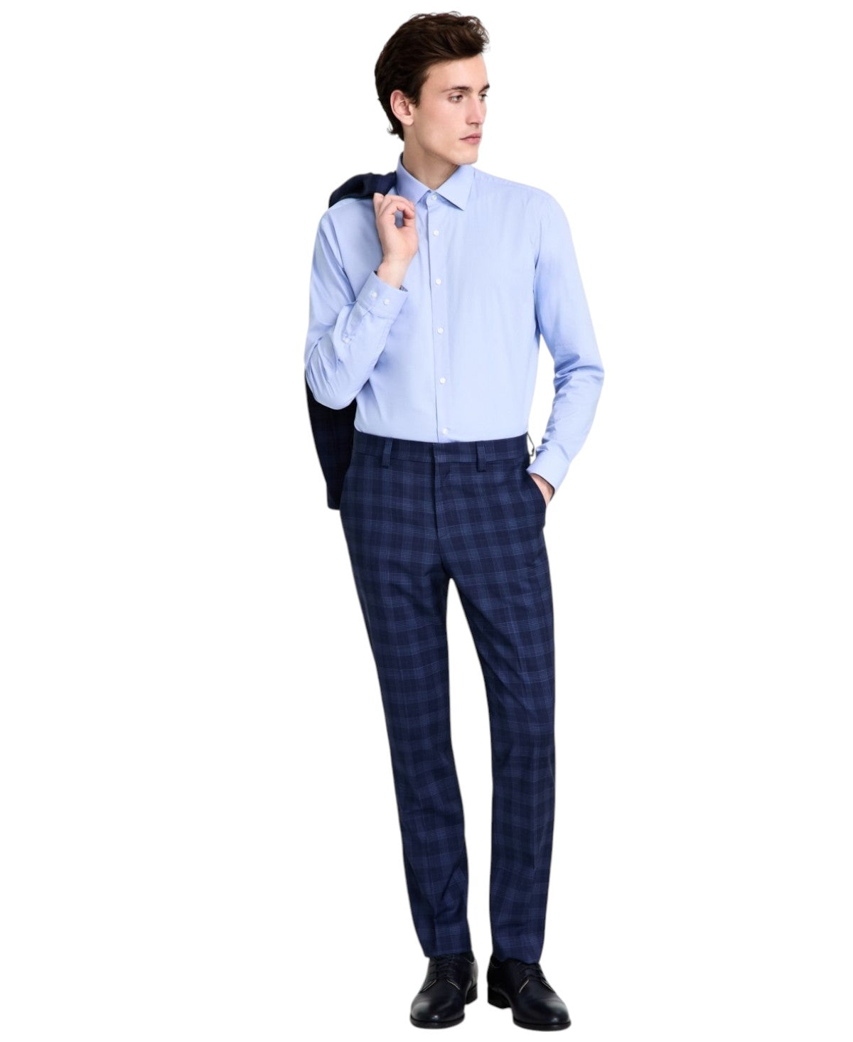 Hugo Boss Mens Modern fit Dress Pants 38 / 32 Navy Blue Plaid Stretch