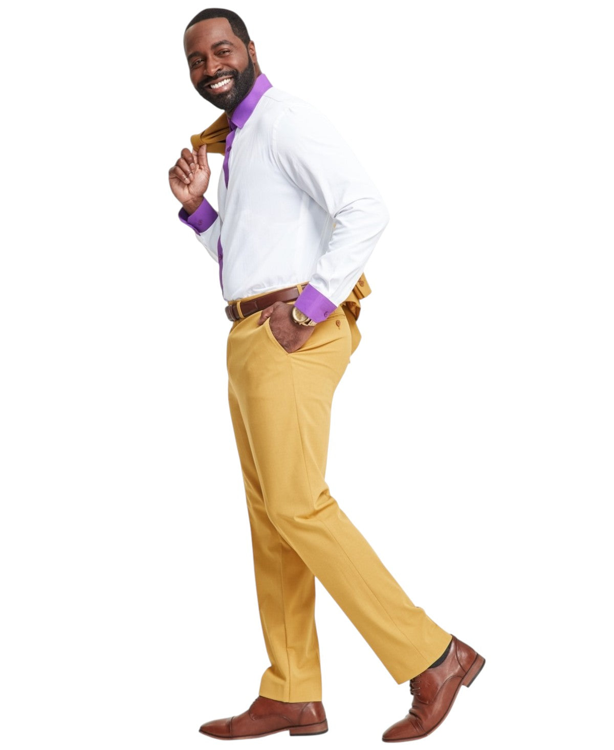 Tayion Mens Classic fit Dress Pants 44 / 30 Beige Solid Stretch