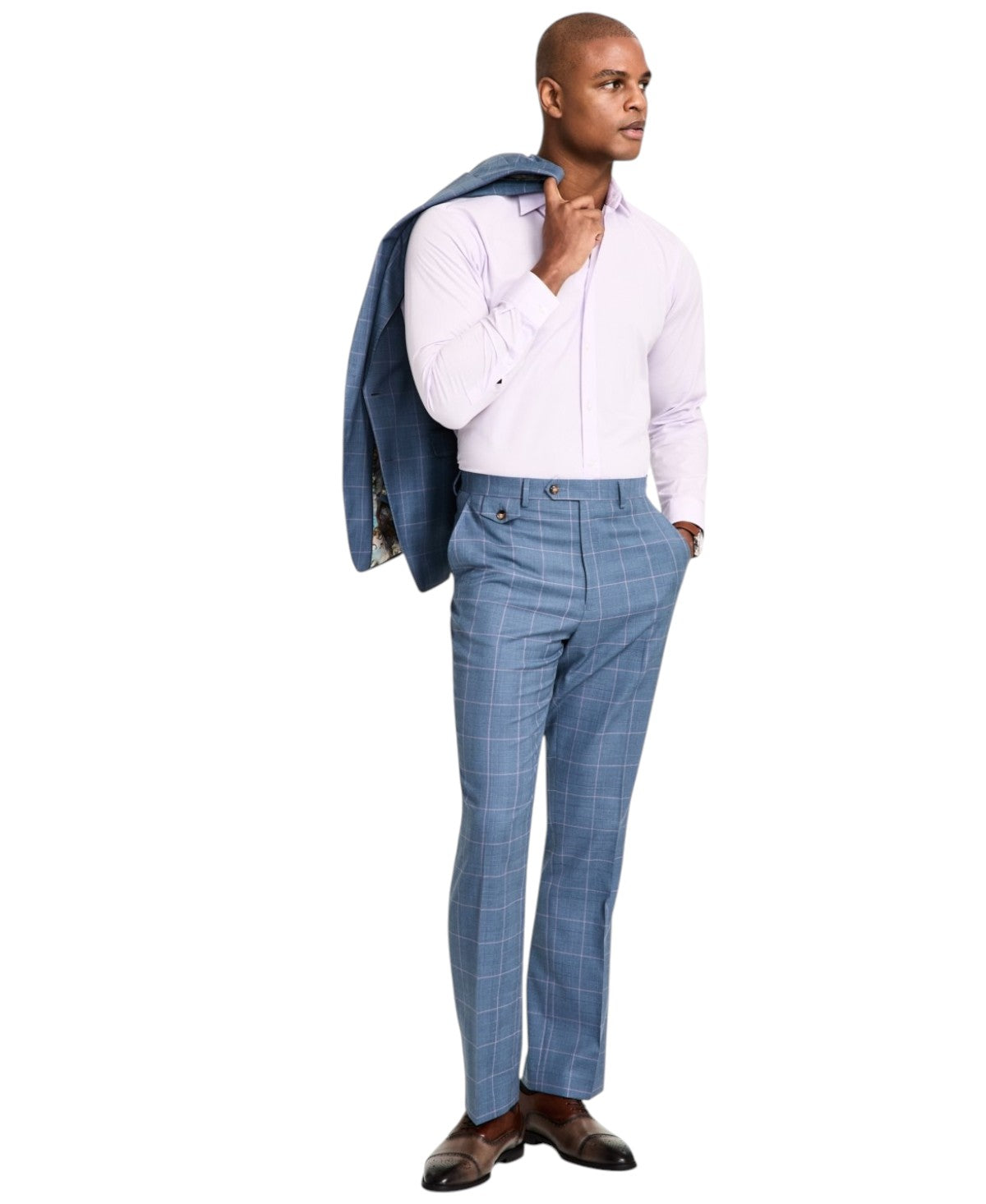 Tayion Mens Classic fit Dress Pants 38 / 30 Blue Plaid Stretch