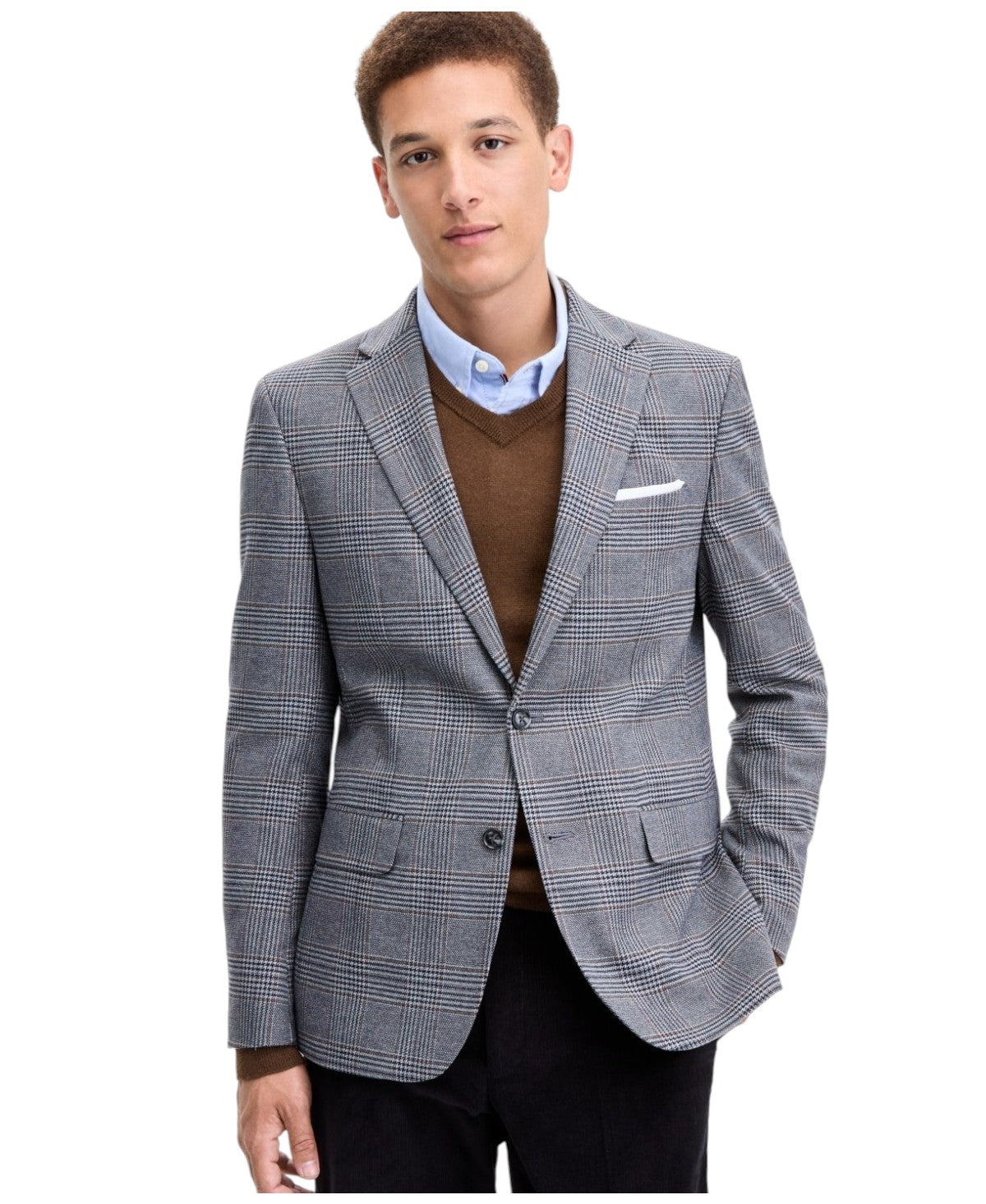 Tommy Hilfiger Mens Modern fit Sport Coat Blazer 46 L Grey Plaid Stretch