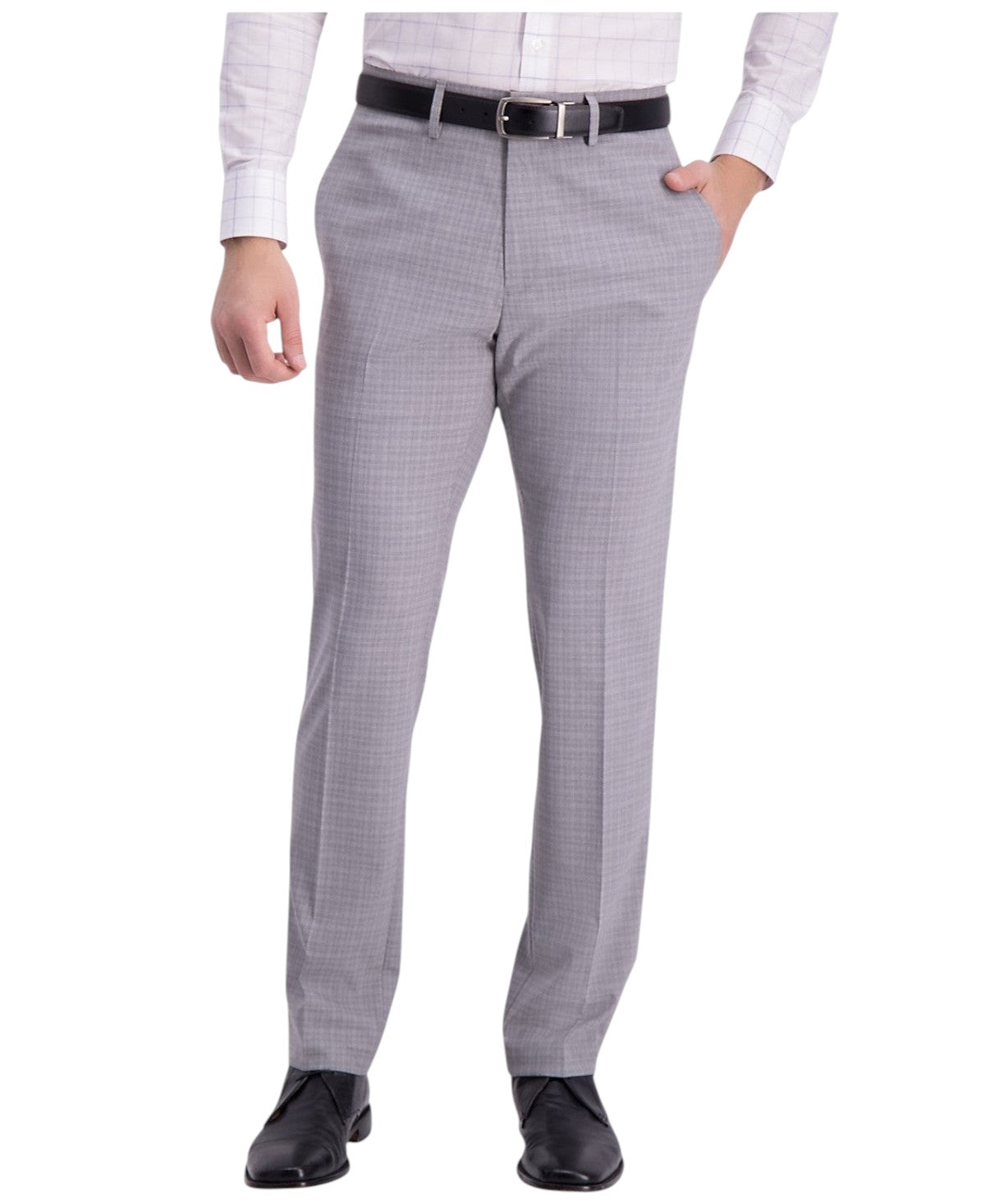 Kenneth Cole Mens Slim fit Dress Pants 34 / 32 Light Grey Plaid Stretch