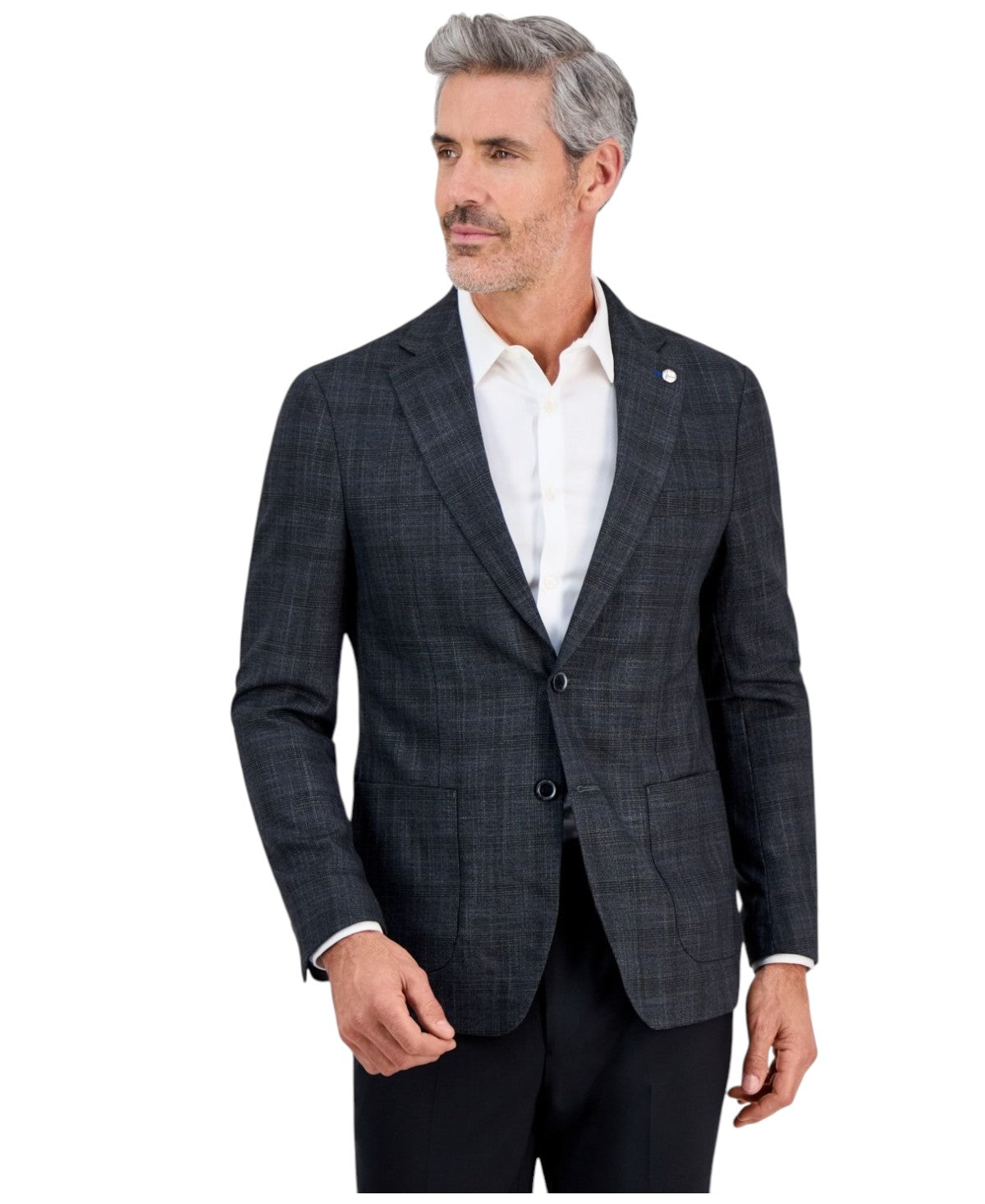 Tom Baine Mens Slim fit Sport Coat Blazer 40 R Charcoal Grey Plaid Stretch