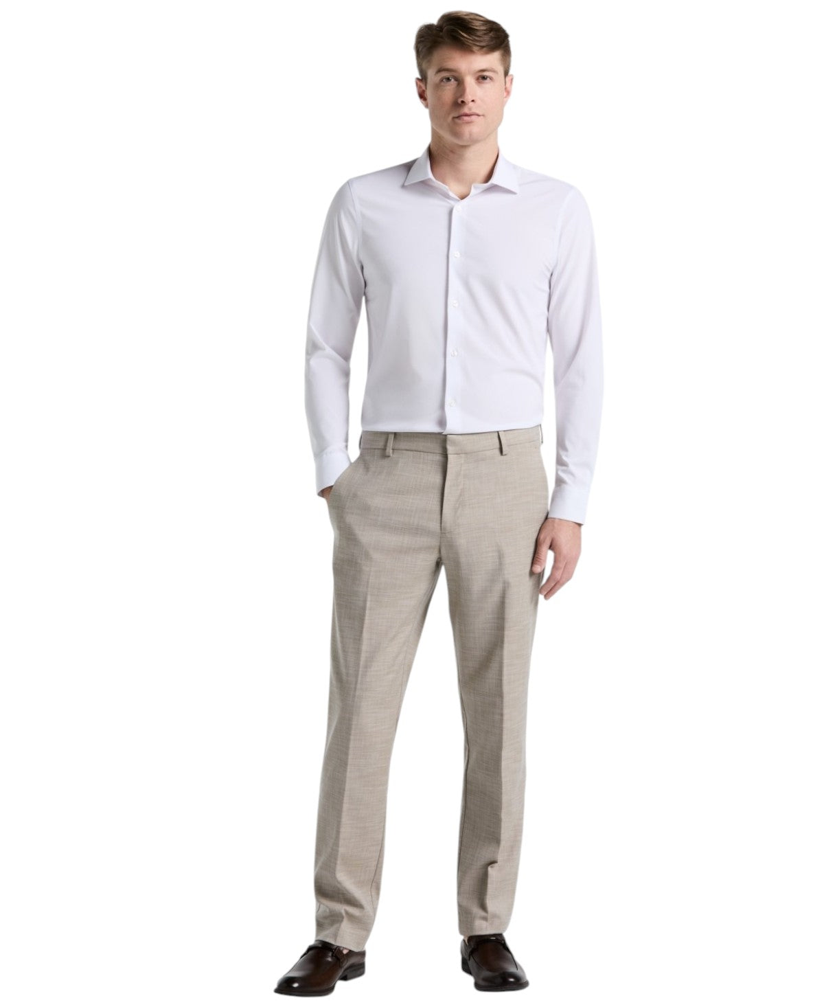 Perry Ellis Mens Modern fit Chinos Pants 34 / 30 Beige Solid Stretch