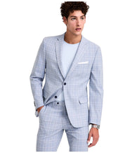 Alfani Mens Slim fit Suit Jacket Blazer 40 S Light Blue Plaid Stretch