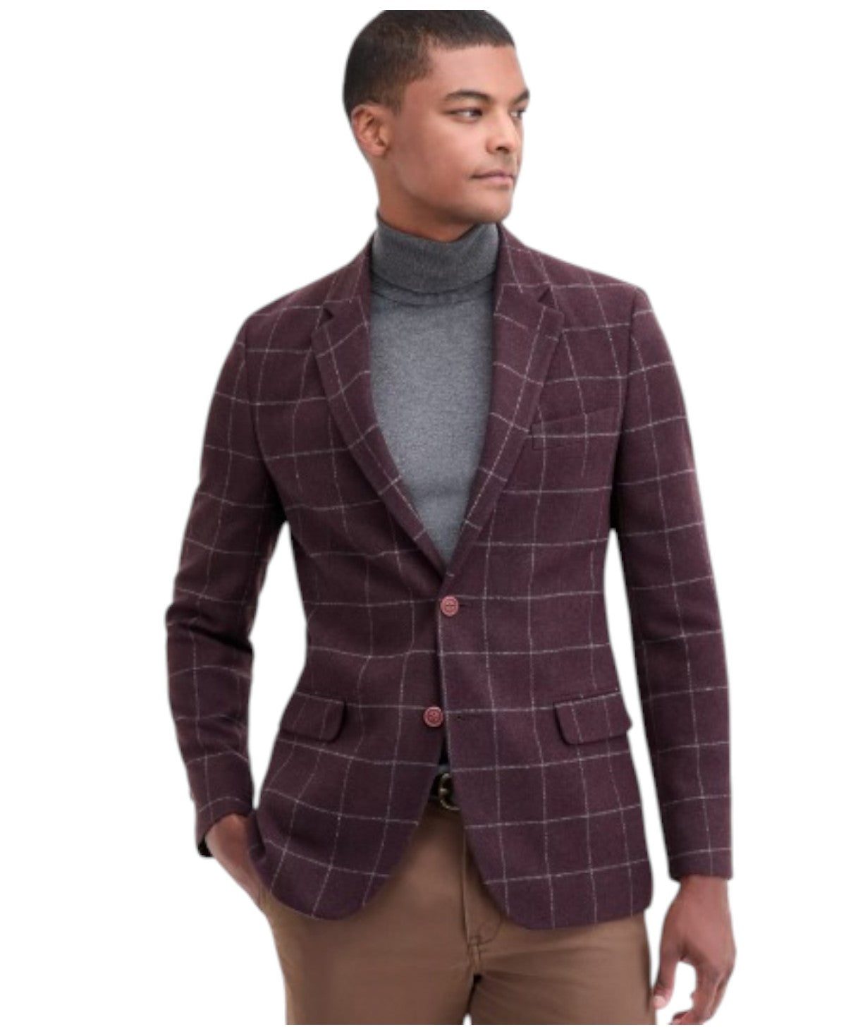 Nautica Mens Modern fit Sport Coat Blazer 48 R Red Plaid Stretch