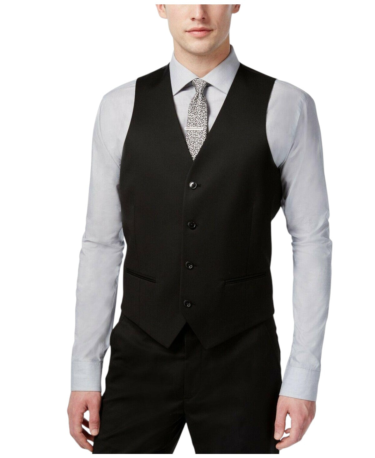 Alfani Mens Slim fit Button-Up Suit Vest Medium Black Solid Stretch