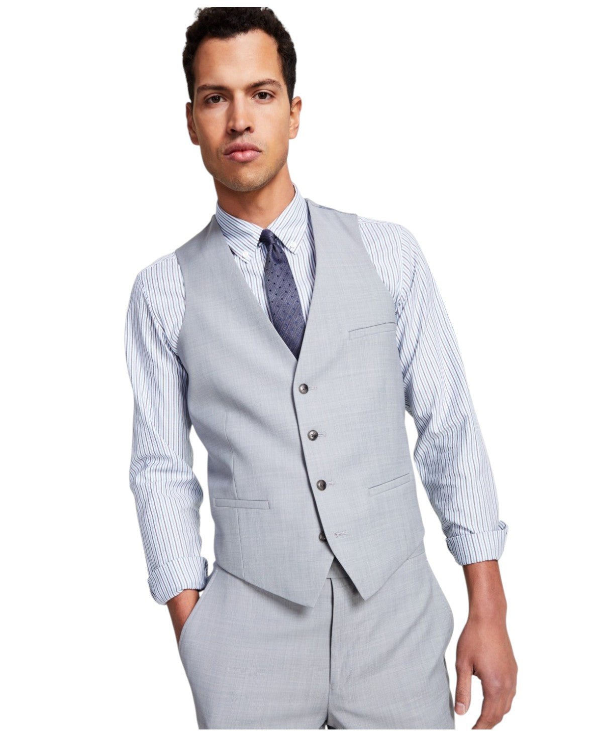 Bar Iii Mens Slim fit Button-Up Suit Vest Medium Light Grey Solid Stretch