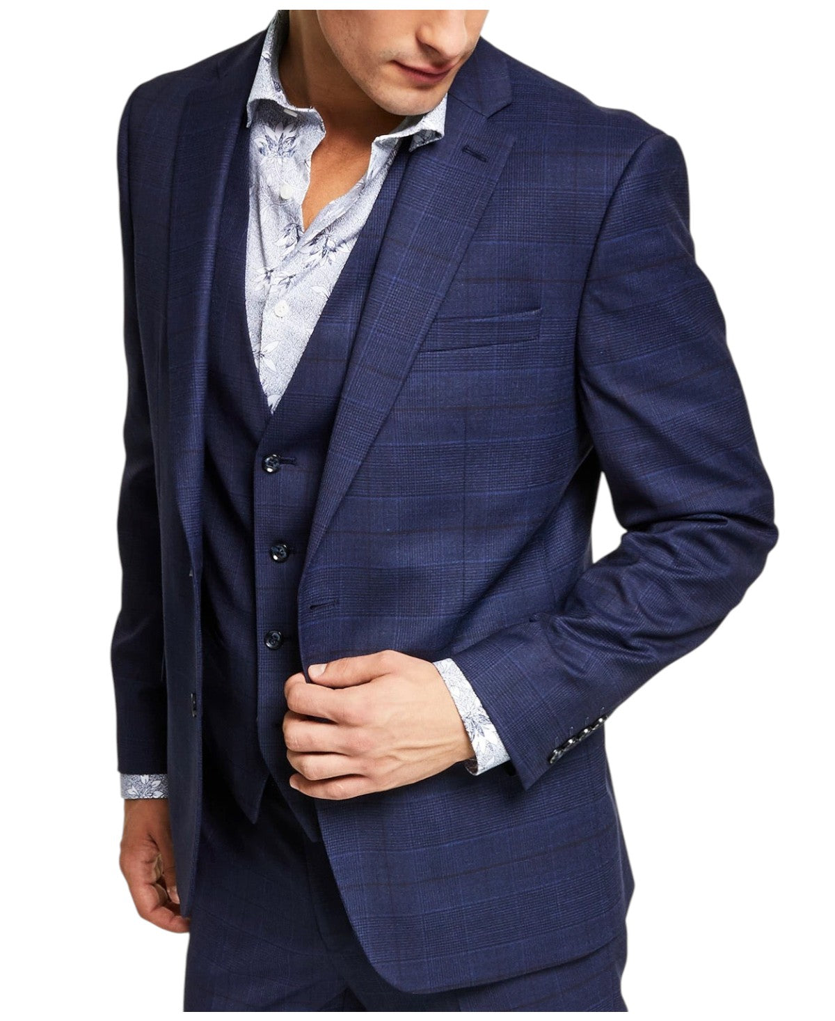 Bar Iii Mens Slim fit Suit Jacket Blazer 38 S Blue Plaid Stretch