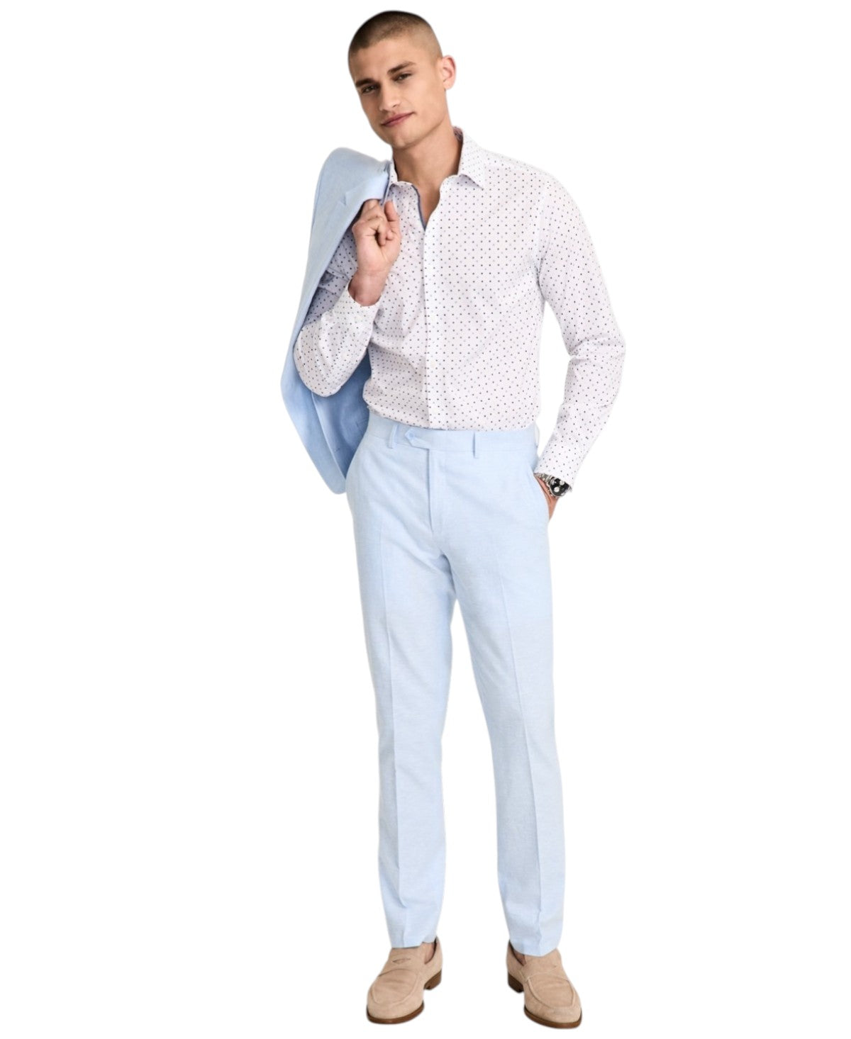 Bar Iii Mens Slim fit Dress Pants 32 / 32 Light Blue Solid Stretch Linen