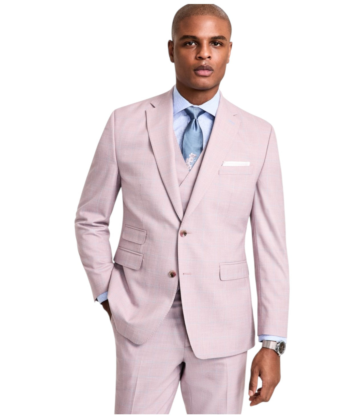 Tayion Mens Regular fit Suit Jacket Blazer 42 R Pink Windowpane