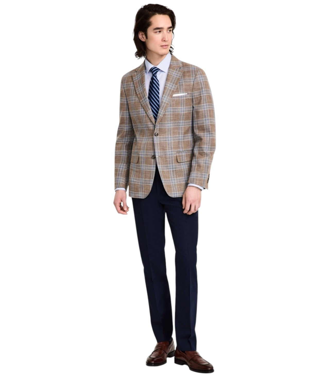 Tommy Hilfiger Mens Modern fit Sport Coat Blazer 38 S Beige Plaid Stretch