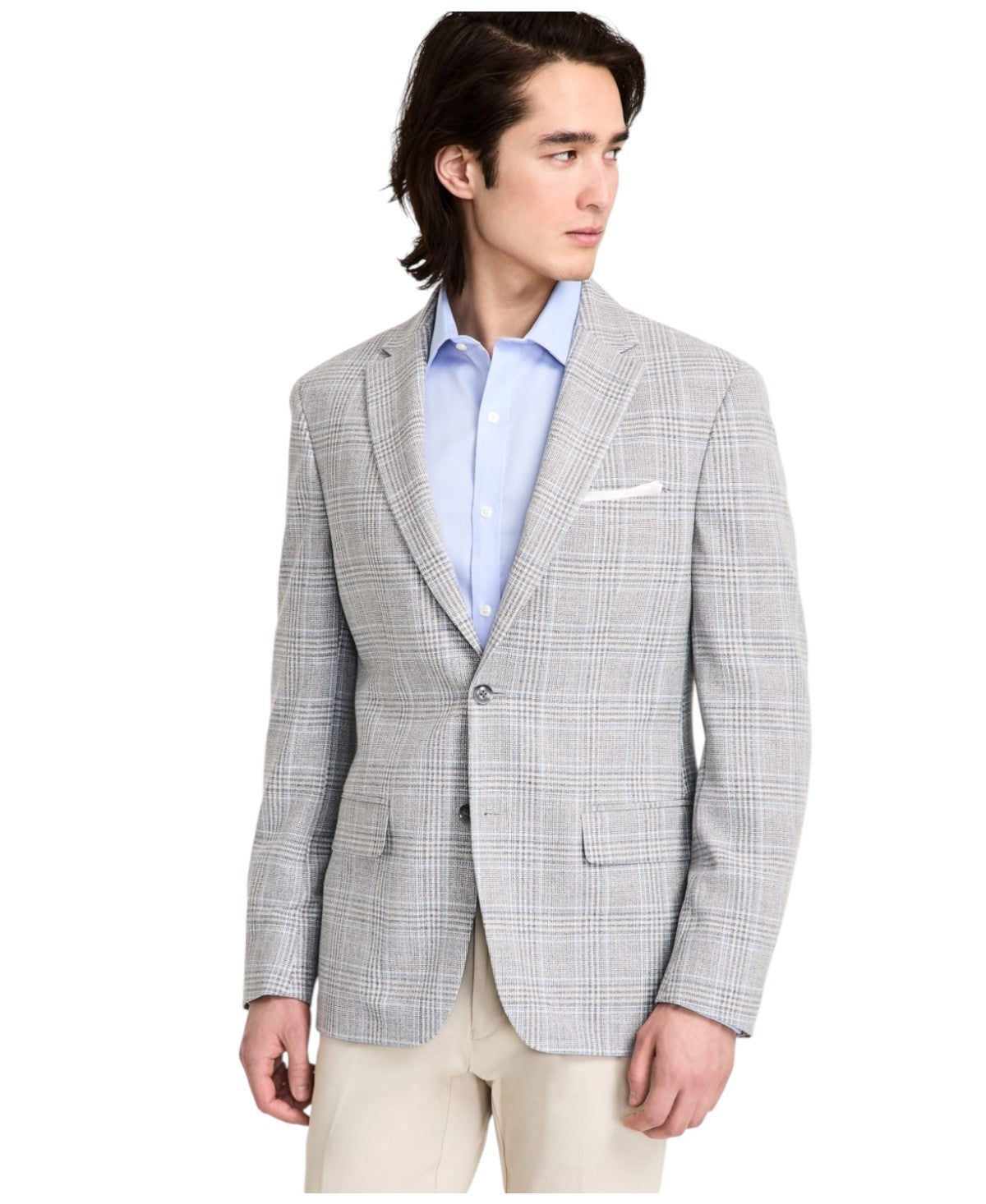 Tommy Hilfiger Mens Modern fit Sport Coat Blazer 40 S Light Grey Plaid Stretch