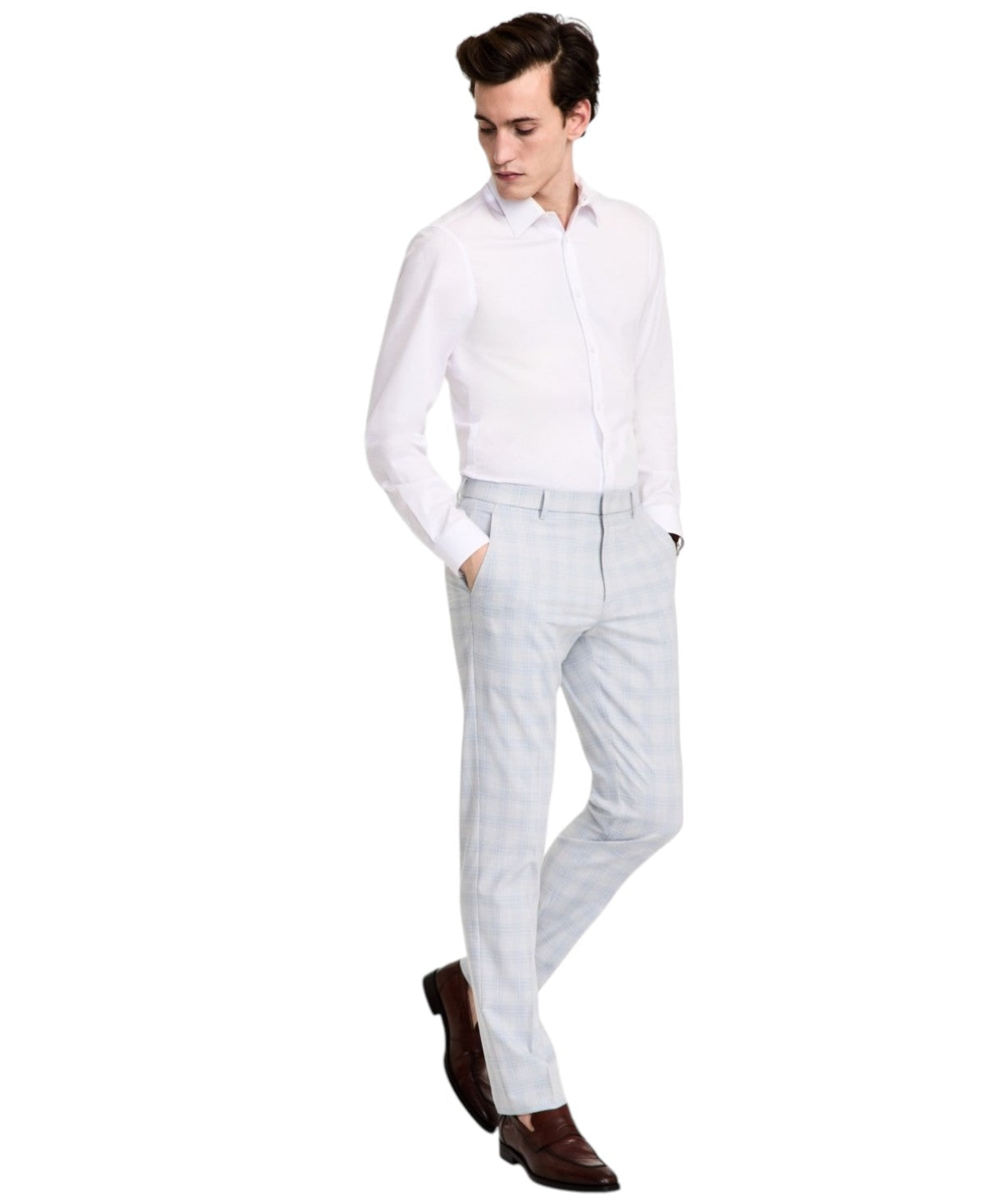 Tommy Hilfiger Mens Modern fit Dress Pants 36 / 34 Light Grey Plaid Stretch