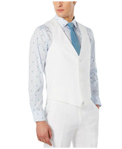 Bar Iii Mens Slim fit Button-Up Suit Vest Small White Solid Stretch Linen