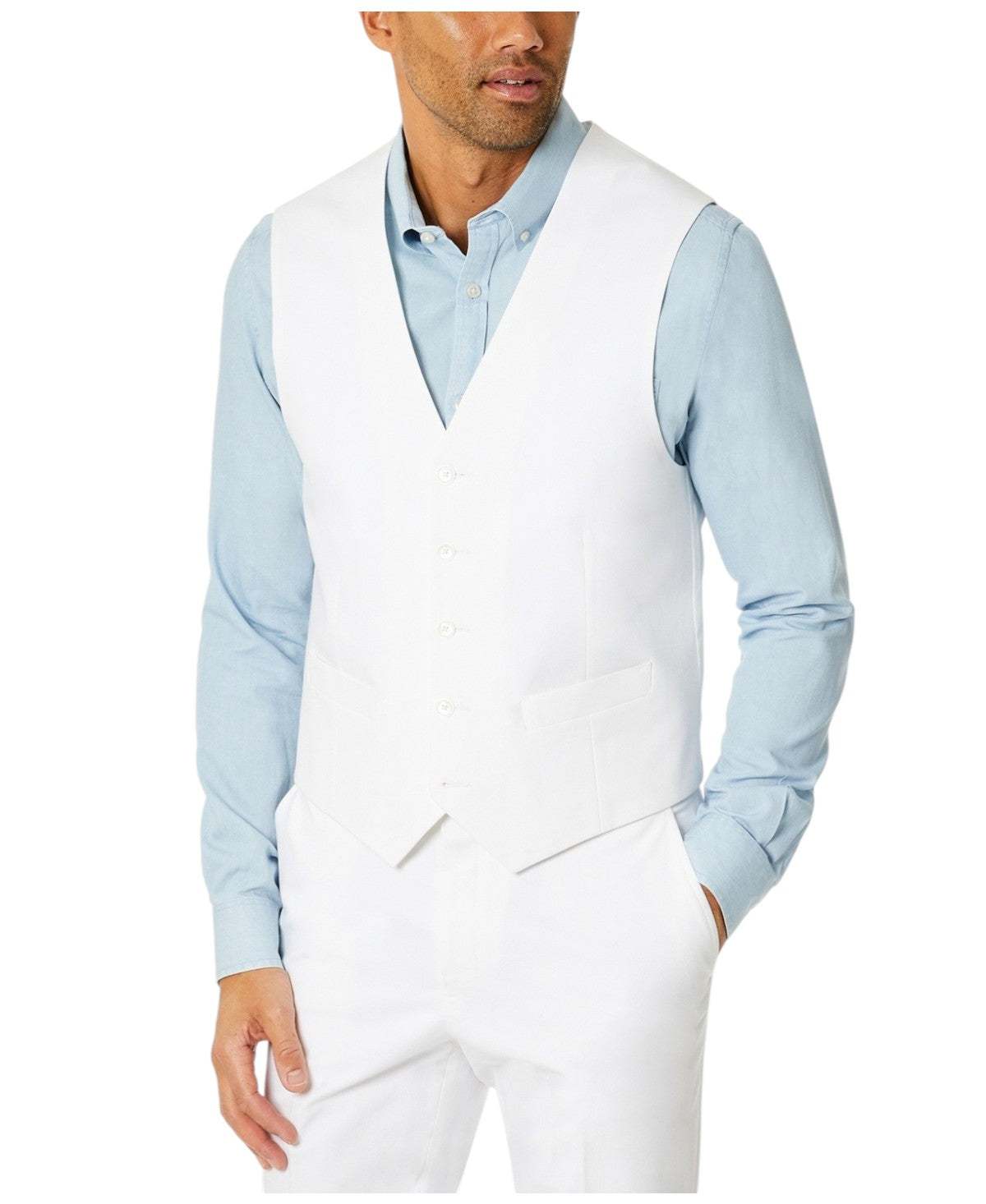 Tommy Hilfiger Mens Modern fit Button-Up Suit Vest Large White Solid Stretch