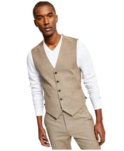 Tommy Hilfiger Mens Modern fit Button-Up Suit Vest Large Beige Solid Stretch