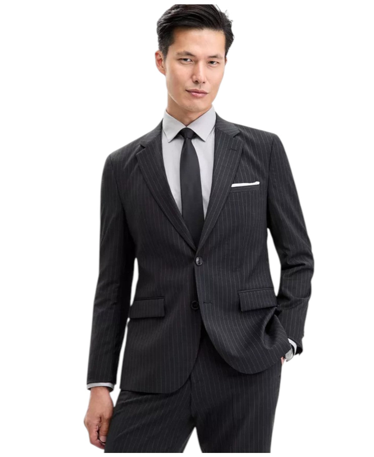 Hugo Boss Mens Modern fit Suit Jacket Blazer 38 R Dark Grey Striped Stretch