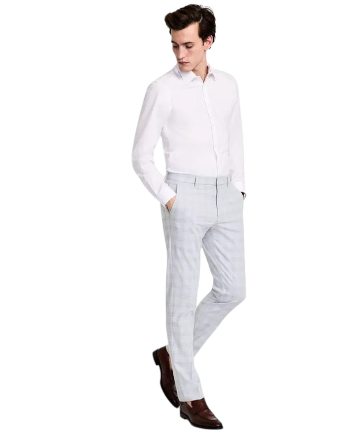 Tommy Hilfiger Mens Modern fit Dress Pants 42 / 32 Light Grey Plaid Stretch
