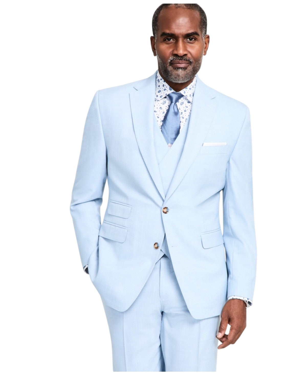 Tayion Mens Regular fit Suit Jacket Blazer 38 R Light Blue Solid Stretch