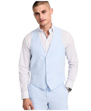 Bar Iii Mens Slim fit Button-Up Suit Vest Large Blue Solid Stretch Linen