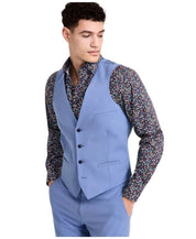 Bar Iii Mens Slim fit Button-Up Suit Vest Large Steel Blue Solid Stretch