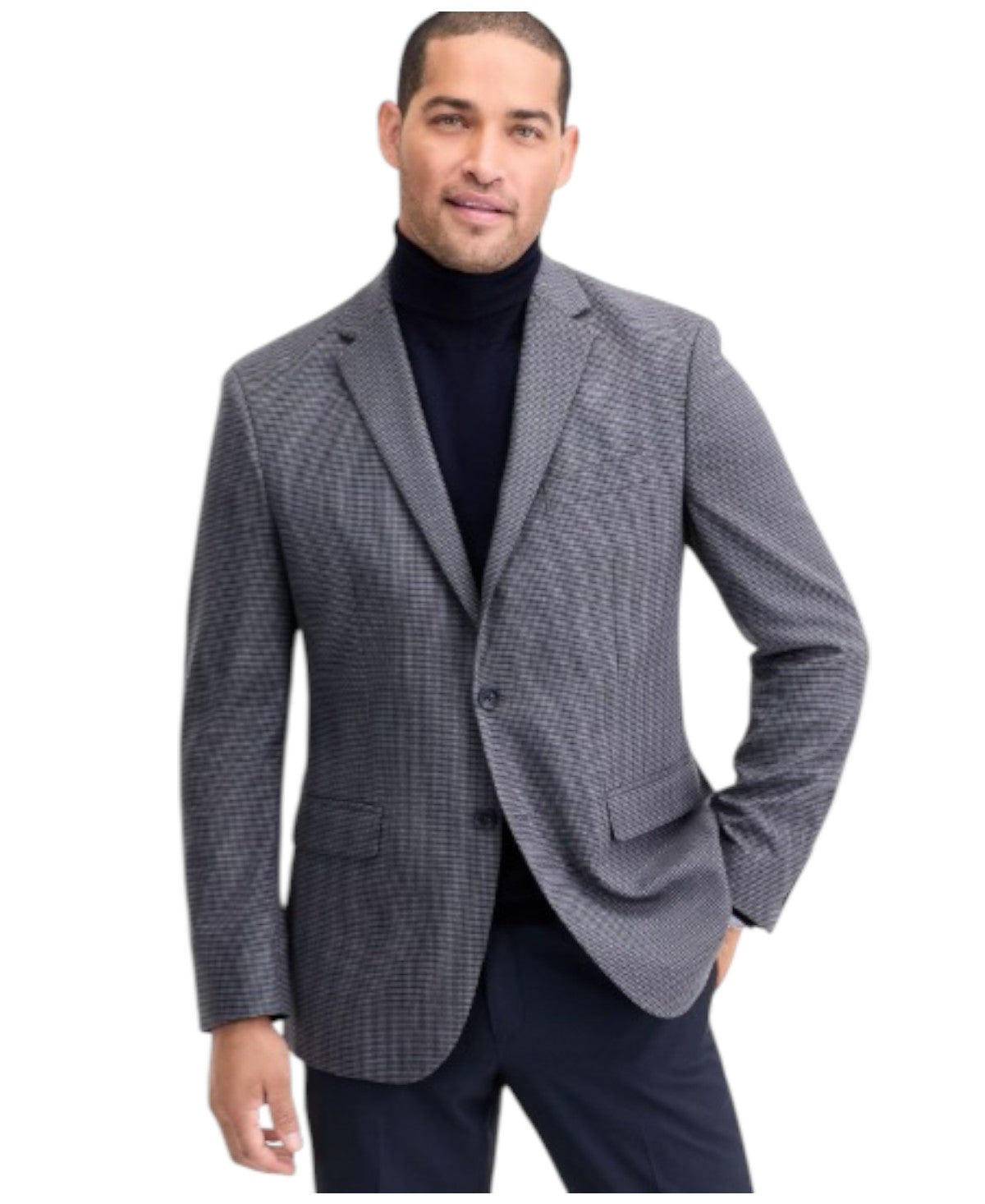 Kenneth Cole Mens Slim fit Sport Coat Blazer 38 L Mid Grey Check Stretch