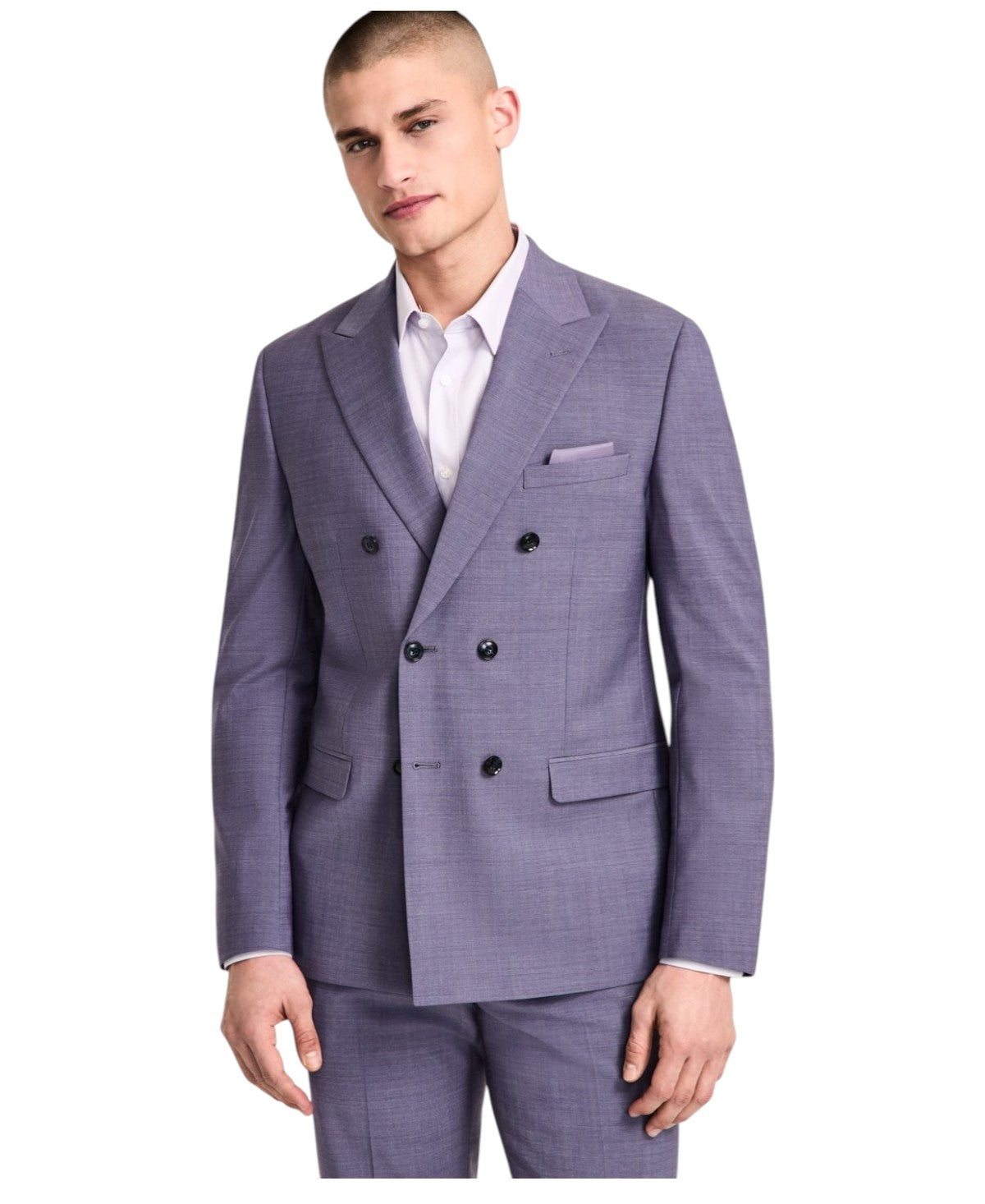 Bar Iii Mens Slim fit Double Breasted Suit Jacket Blazer 38 L Purple Solid Wool
