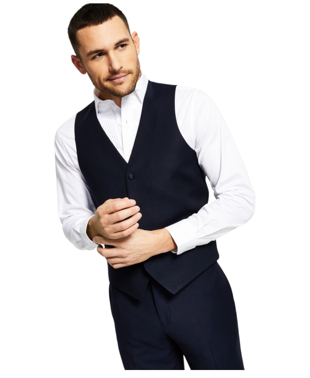 Alfani Mens Slim fit Button-Up Vest Small Blue Solid