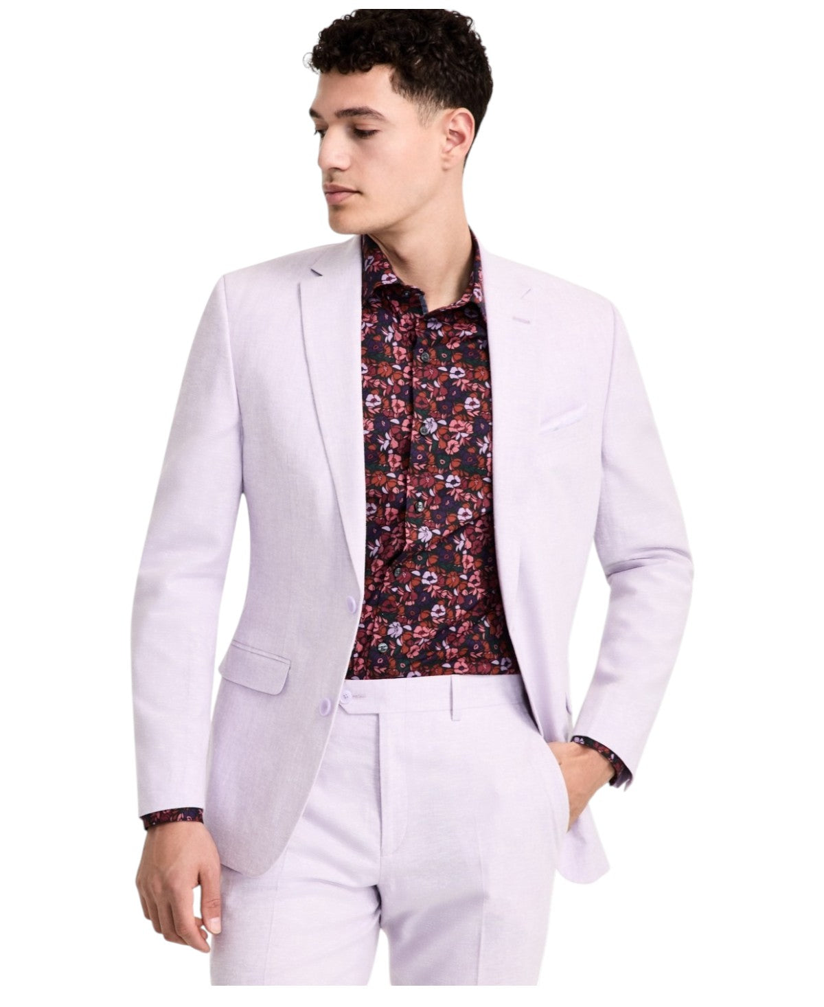 Bar Iii Mens Slim fit Suit Jacket Blazer 40 L Lavender Purple Linen Stretch