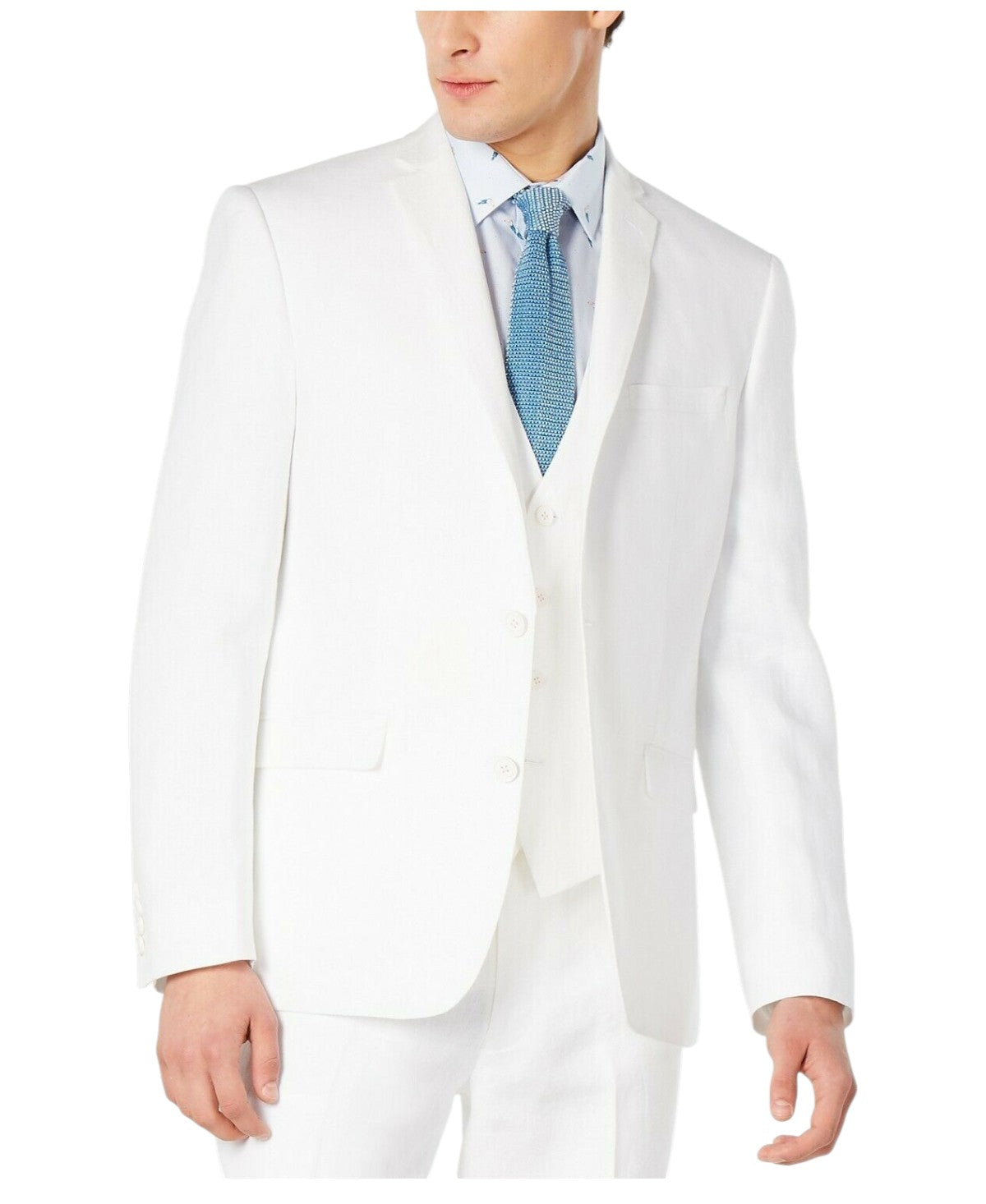 Bar Iii Mens Slim fit Suit Jacket Blazer 42 L White Solid Stretch Linen