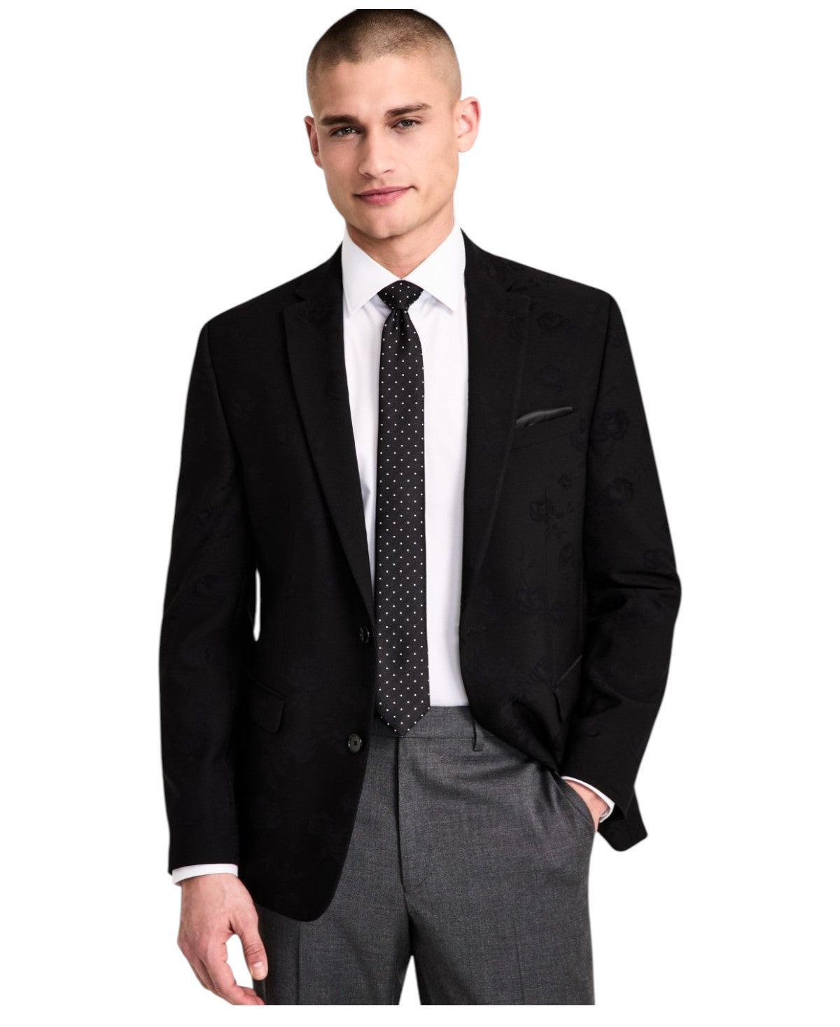 Bar Iii Mens Slim fit Sport Coat Blazer 44 R Black Floral Stretch
