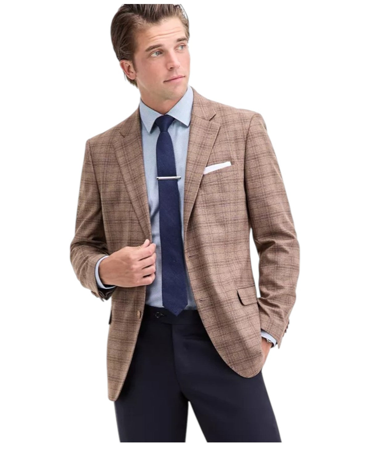 Nautica Mens Modern fit Sport Coat Blazer 40 S Light Brown Plaid Stretch