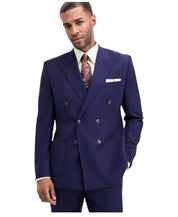 Tayion Mens Classic fit Double Breasted Sport Coat Blazer 38 R Blue Solid