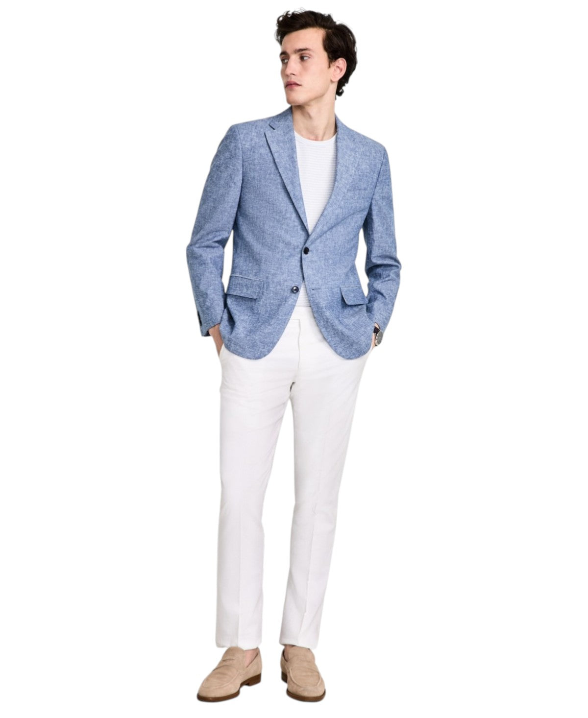 Tommy Hilfiger Mens Modern-Fit Linen-Blend S Light Blue 36R