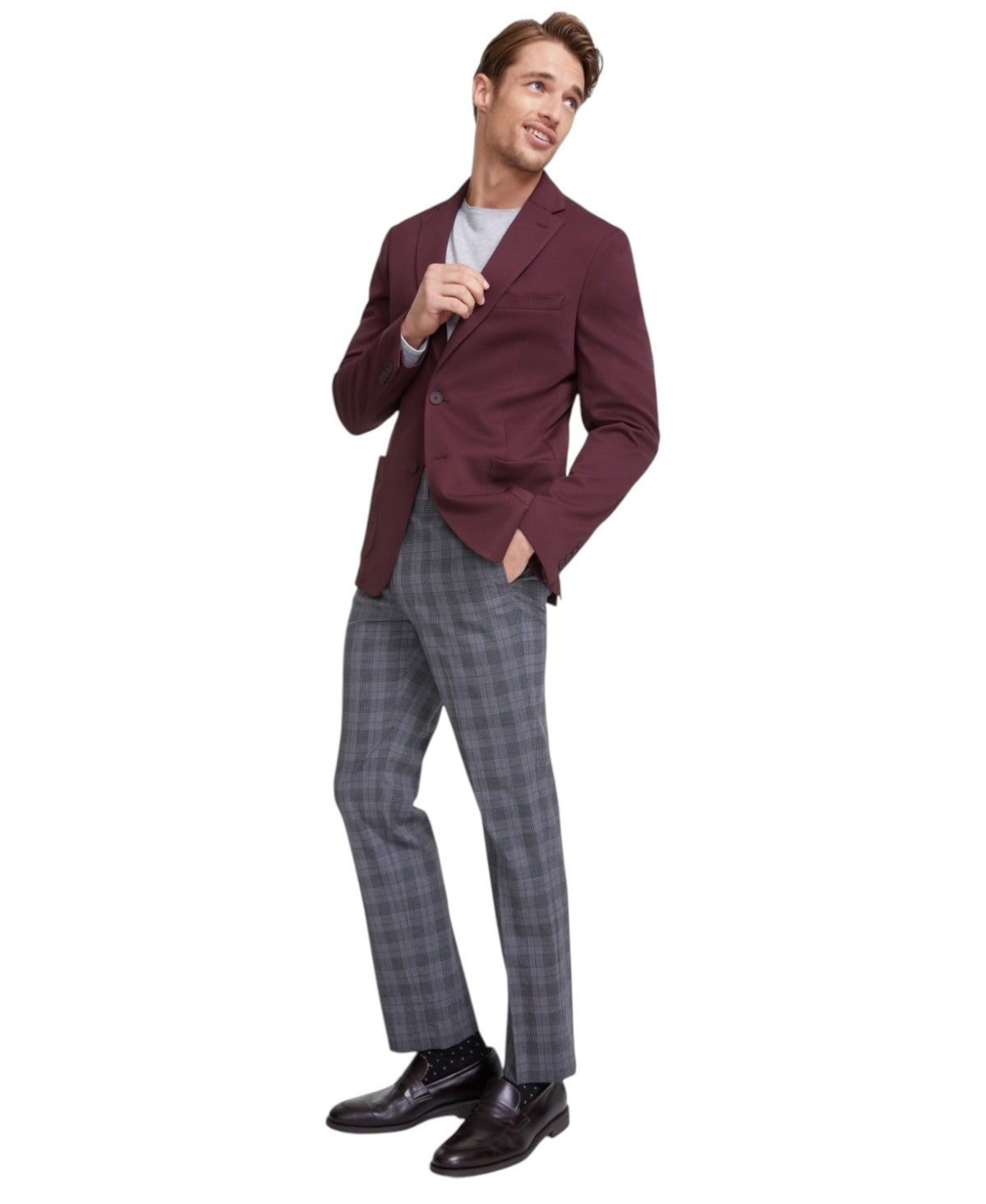 Tayion Mens Classic fit Dress Pants 46 / 32 Black Grey Plaid  Stretch