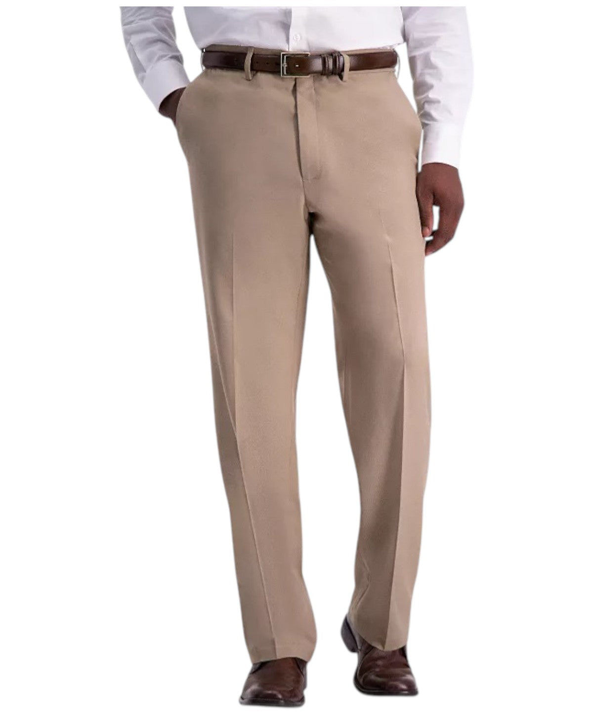 Haggar Mens Classic fit Dress Pants 44 / 29 Beige Solid Stretch